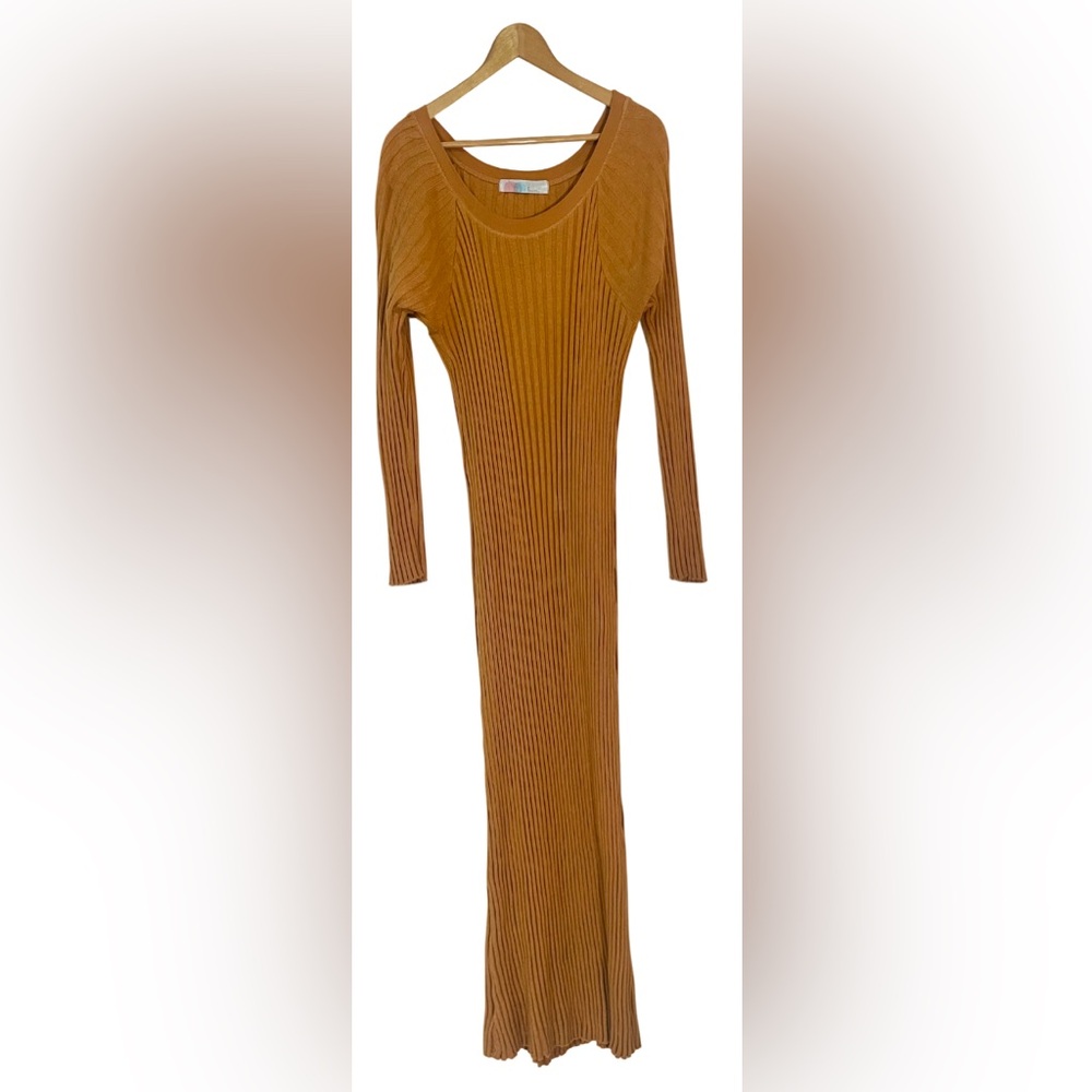 Free People Beach Dress Sz Large Bodycon  Ribbed Knit Long Sleeve Fall - Picture 3 of 12